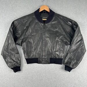 Notorious Black Genuine Leather Bomber Jacket Women's Medium Varsity‎ Biker Moto